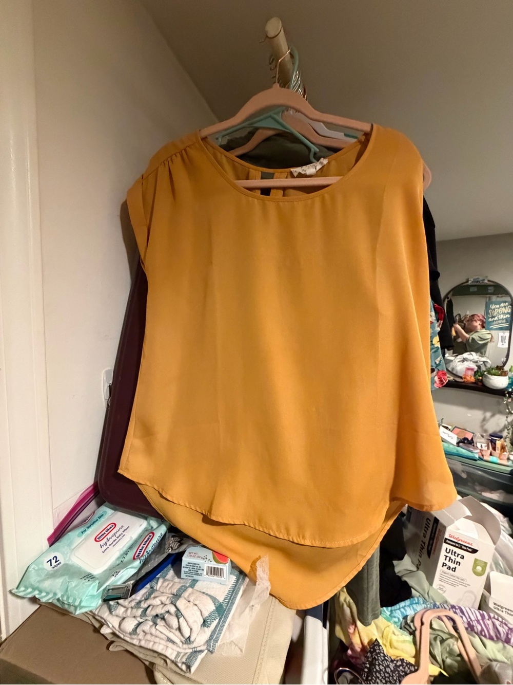 Pink Rose Mustard Yellow Cap-Sleeve Blouse